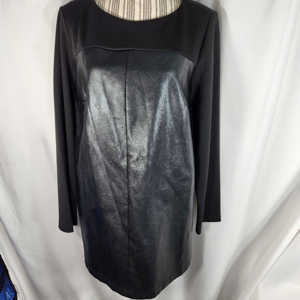 Dennis by dennis basso Faux Leather & Ponte Front / Ponte Back Tunic Top…